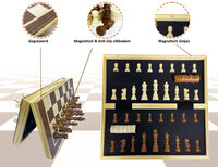 Wooden Chess Checkers set -  Luxe Magnetische 2-in-1 Schaak- en Dambord - Eikenhout - inklapbaar schaakbord