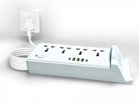 Universeel stekkerdoos met 4 stopcontacten en 3 USB-ingangen - 2 USB-C 20W + draadloze oplader voor mobiele apparaten