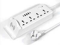Universeel stekkerdoos met 4 stopcontacten en 3 USB-ingangen - 2 USB-C 20W + draadloze oplader voor mobiele apparaten