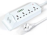 Universeel stekkerdoos met 4 stopcontacten en 3 USB-ingangen - 2 USB-C 20W + draadloze oplader voor mobiele apparaten