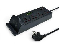 Universeel stekkerdoos met 4 stopcontacten en 3 USB-ingangen - 2 USB-C 20W + draadloze oplader voor mobiele apparaten z
