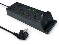 Universeel stekkerdoos met 4 stopcontacten en 3 USB-ingangen - 2 USB-C 20W + draadloze oplader voor mobiele apparaten z