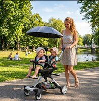 Dubbele Kinderwagen met Parasol &ndash; Lichtgewicht &ndash; Opvouwbaar &ndash; Aluminium Frame &ndash; Met Rem &amp; Demping - Voor 6 Maanden tot 4 Jaar