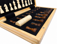 Wooden Chess Checkers set -  Luxe Magnetische 2-in-1 Schaak- en Dambord - Eikenhout - inklapbaar schaakbord
