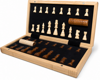 Wooden Chess Checkers set -  Luxe Magnetische 2-in-1 Schaak- en Dambord - Eikenhout - inklapbaar schaakbord