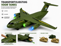 DIDAI Transport vliegtuig met 3 tanks - licht - geluiden - rijden 36CM Army Green