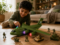 DIDAI Transport vliegtuig met 3 tanks - licht - geluiden - rijden 36CM Army Green