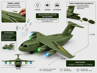 DIDAI Transport vliegtuig met 3 tanks - licht - geluiden - rijden 36CM Army Green