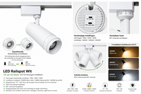 LED Railspot Wit - 10 tot 30 Watt&nbsp;(CCT, handmatig instelbaar) Lichtkleur: instelbaar naar 3000K, 4000K, 6000K (CCT, handmatig instelbaar)