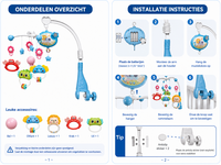 IBI-IRN Muzikale Baby Mobiel met Projector, Muziek &amp; 360&deg; Rotatie en Timer