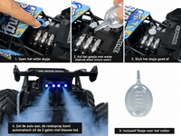 RC Monster Truck 1:8 met LED Verlichting, Rookspray &amp; 2.4GHz 46 cm