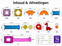 Magnetische Knikkerbaan Dino 76-delig &ndash; Bouwset voor Kinderen met Dinosaurussen, Ballen &amp; Transparante Magnetische Bouwstenen