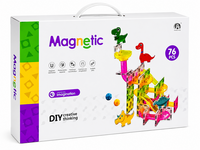 Magnetische Knikkerbaan Dino 76-delig &ndash; Bouwset voor Kinderen met Dinosaurussen, Ballen &amp; Transparante Magnetische Bouwstenen