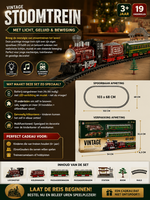 Elektrische trein - Klassieke - Met wagons, rails, geluid en led verlichting - Spoorrijtuig - 19 onderdelen vintage trein
