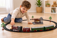 Elektrische trein - Klassieke - Met wagons, rails, geluid en led verlichting - Spoorrijtuig - 19 onderdelen vintage trein