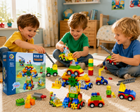 Bouwblokken Bouwset 88 Stuks &ndash; Bouwstenen Constructieset met Voertuigen, Kraan &amp; Graafmachine