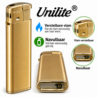 Unilite&reg; Blanco Bedrukbare Aanstekers &ndash; Goud &ndash; 50 Stuks in Tray