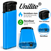 Unilite&reg; NC Blue Blanco Bedrukbare Aanstekers &ndash; Zacht vlam - 50 stuks