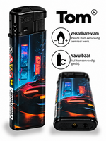 TOM&reg; Night Rider Aanstekers &ndash; Stoere Auto Print Aanstekers (50 stuks) &ndash; Navulbaar &amp; Verstelbaar vlam