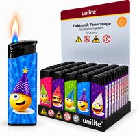 Unilite Emoji Print Lighters - Cheerful Party Bash Lighter - Refillable Fix Flame - 50 pieces per tray