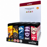 Aanstekers klik - Navulbare Fix Flame  - 50 stuks per tray Unilite Rock-'n-roll Print