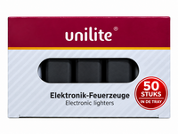 Klik Aanstekers Unilite - Matt rubber zwart - 50 stuks in tray - navulbaar