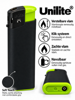Klik Aanstekers Unilite - Matt rubber zwart - 50 stuks in tray - navulbaar