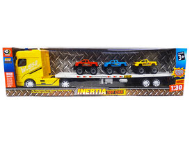 Super truck vrachtwagen - autotransporter met 3 mini auto&#039;s -maakt geluid en heeft lichtjes  - 55CM