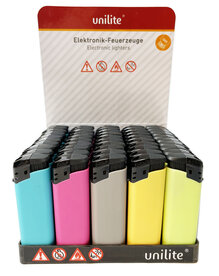 Klik Aanstekers Unilite - Matt rubber - 50 stuks in tray - Mix kleur navulbaarTanktype: navulbaar