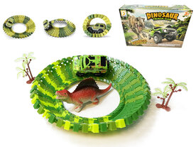 Dinosaurus racebaan set - Dinosaur Track car set 51 stuks - inclusief dino met auto en toebehoren