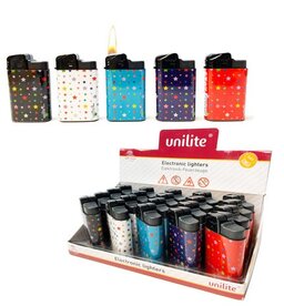 Unilite klik aanstekers - navulbaar - 20 stuks in een display - Stars print 