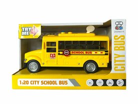 Schoolbus - met licht en geluid 20 cm geel - frictie speelgoed busje