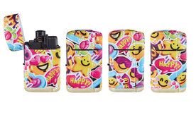 Jet Flame aanstekers  - turbo aansteker - 4 stuks - 360&deg; Happy Smiley print - soft touch