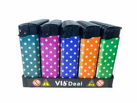 Aanstekers 50 stuks - navulbaar - Sterren kleurenprint