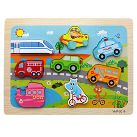 Houten inlegpuzzel verkeer speelgoed - vormen puzzel bord met voertuigen 