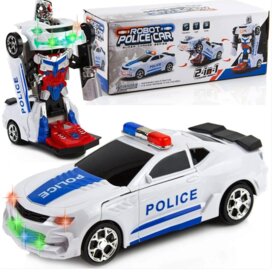 Robot Police Car 2 In 1 Robot And Car Transformer Vehicle Police Car - LED Light And Sound 22CM