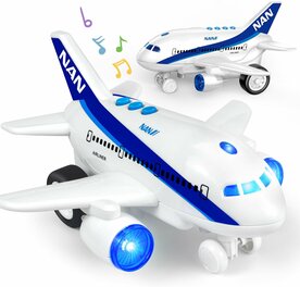 Toy airplane with flashing lights, music and airplane sounds