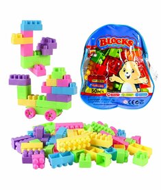 toy blocks - Building blocks with storage bag - 50+ pieces blue