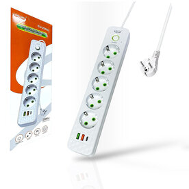 Power Strip with 5 Sockets, 2 USB Ports + 1 USB-C &ndash; 2500W  - 3 Meter &ndash; White &ndash; Lucky Hawk