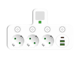 EU power strip with 3 sockets, 2 USB ports + 1 USB-C - 2500W