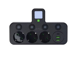 European power strip, 3 sockets without extension cable with 2 USB 1 Type-C ports