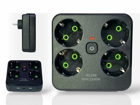 European power strip, 4 sockets without extension cable with 2 USB 1 Type-C ports