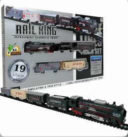 Electric Train - Classic Steam Locomotive - With Wagons, Track and LED Light - Railway Carriage - 19 Parts