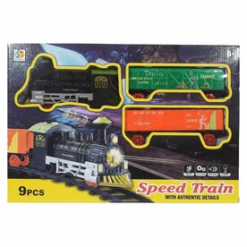 Electric train - Classic - With wagons, track and LED light - Railway wagon - 9 parts (74X74 cm)