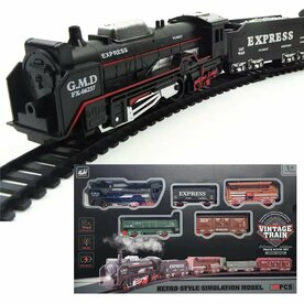Electric train - Classic - With wagons, rails and LED lighting - Rail carriage - 19 parts vintage train