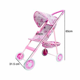 Poppenwagen roze gestipt