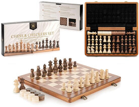 Chess &amp; Checkers Set - Schaken en dammen 2in1 - 38X38CM - beuken hout 