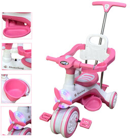 Children&#039;s tricycle with push bar - Music and Light - Pink
