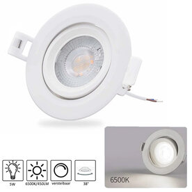 LED Inbouwspot 5W 6500k - wit - verstelbaar spot &oslash;68-75mm