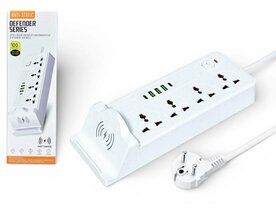 Universeel stekkerdoos met 4 stopcontacten en 3 USB-ingangen - 2 USB-C 20W + draadloze oplader voor mobiele apparaten